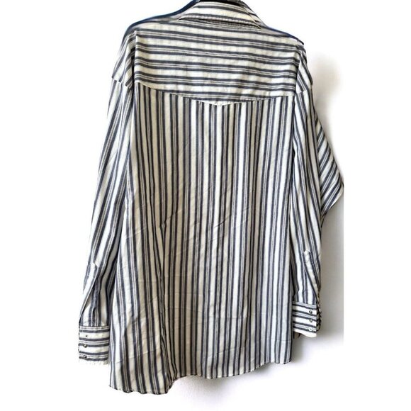 Vintage Plains Western Shirt XXXLT Blue Striped Pearl Snap Cowboy Rockabilly 3xl - Picture 7 of 7